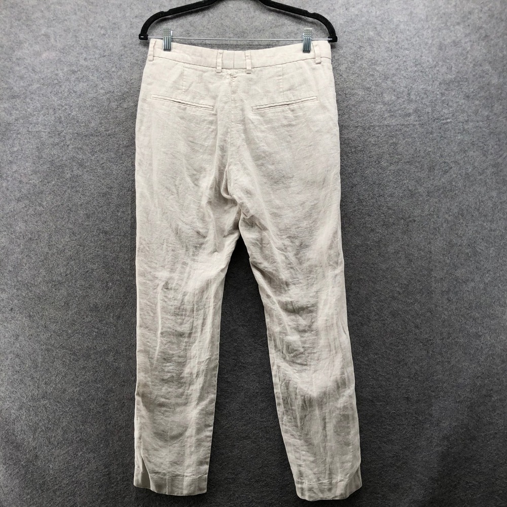 H&M Slim Fit Linen Trousers Mens 32R Beige Flat Front Casual Summer Beach Pants - Picture 2 of 9